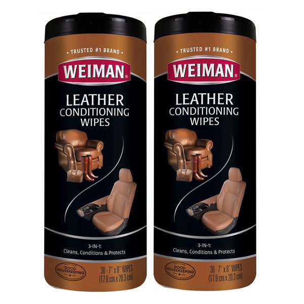 Weiman Leather Wipes - 2 Pack - Clean Condition UV Protection Help Prevent Cracking or Fading of Leather Couches, Car Seats, Shoes, Purses