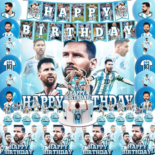 Soccer Birthday Party Decorations Football Happy Birthday Banner Backdrop Tablecloth Soccer Cupcake Topper Soccer Themed Balloons for Soccer Birthday Party Supplies