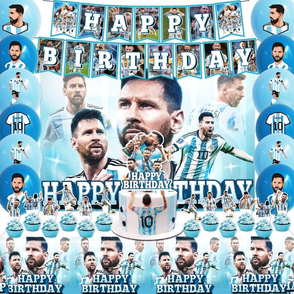 Soccer Birthday Party Decorations Football Happy Birthday Banner Backdrop Tablecloth Soccer Cupcake Topper Soccer Themed Balloons for Soccer Birthday Party Supplies