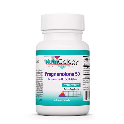 Nutricology Pregnenolone Supplement - Progesterone Supplements, Hormone & Stress Support, Made from Non-GMO Wild Yam, Micronized Lipid Matrix, Plant-Sourced, 50mg Scored Tablets - 60 Count