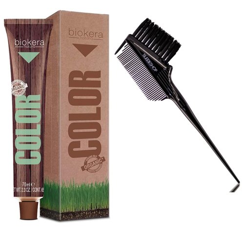 vask Comb + BIOKERA NATURA by 𝐒𝐚𝐥𝐞𝐫m Cosmetics Permanent Cream Hair Color Dye with ORGANIC OILS, Resorcinol-Free, PPD-Free (w/ 3-in-1 Brush/Comb) (5 Light Brown)