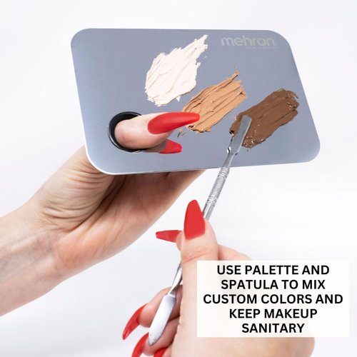 Mehron Makeup Professional Stainless Steel Artist Mixing Palette with Spatula | Makeup & Foundation Palette | Mixing Tray for Blending All Types of Beauty, Special FX, Halloween, & Performance Makeup