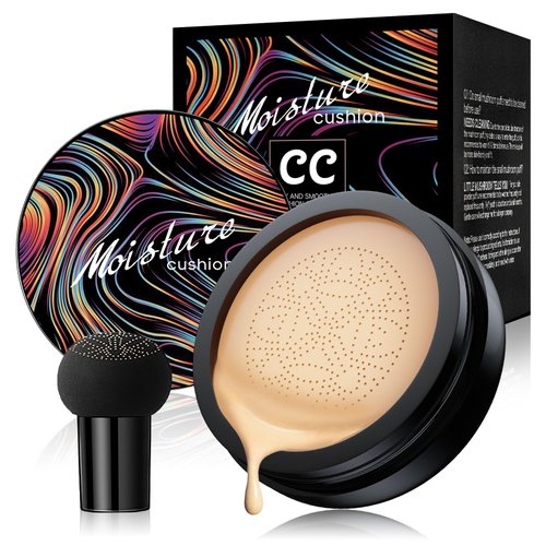 Mushroom Head Air Cushion CC Cream, Long Lasting Matte Concealer, Bright Makeup Base, Moisturizing BB Cream Liquid Foundation, Collagen Cushion Foundation (Natural, 3.21 Ounce (Pack of 1))