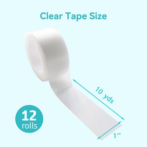 Conkote Transparent Medical Tape 1" x 10 Yards, First Aid Adhesive Clear Surgical Bandage Tape for Wound Care, 12 Rolls