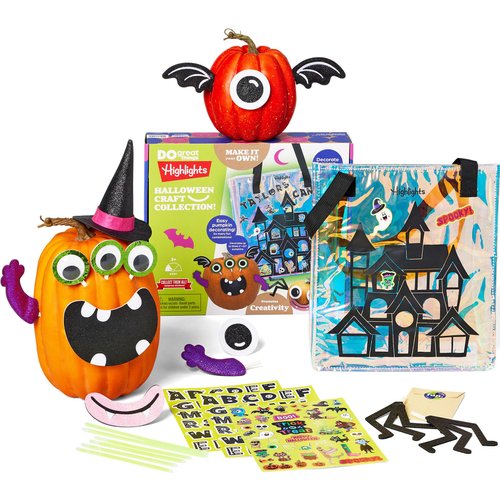 Highlights Halloween Craft Collection for Kids Ages 3+, Customize a Glow-in-The-Dark Trick-or-Treat Tote Bag, Decorate Pumpkins, Includes 150+ Stickers, 6 Glow Sticks and More
