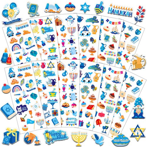 UPINS Happy Hanukkah Stickers for Kids, Foam 3D Puffy Stickers Dreidels Menorah Candles Chanukah Stickers for Hanukkah Party Supplies DIY Crafts Decorations School Classroom Rewards (12 Sheets)