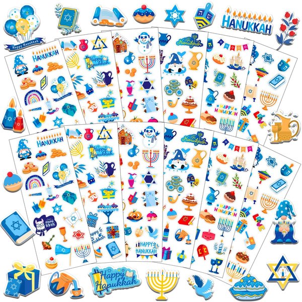 UPINS Happy Hanukkah Stickers for Kids, Foam 3D Puffy Stickers Dreidels Menorah Candles Chanukah Stickers for Hanukkah Party Supplies DIY Crafts Decorations School Classroom Rewards (12 Sheets)