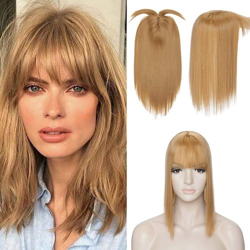 SEGO Straight Hair Toppers for Women with Thinning Hair Clip In Crown Toppers with Bangs Synthetic Toppers Hair Pieces 11 Inch Top Hairpieces for Women Cover Grey Hair 24D