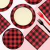 96PCS Red and Black Buffalo Plaid Party Supplies Buffalo Plaid Party Plates Disposable 350GSM Christmas Red Black Gingham Tableware for Birthday Lumberjack Christmas Party Decorations, Serves 24