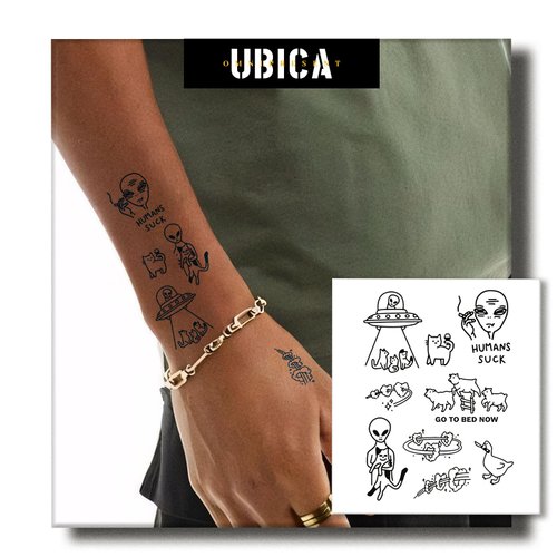 UBICA Temporary Tattoos Adult, 2 Sheets Fake Tattoos, Realistic And Long-Lasting Non-Reflective, Waterproof For 1-2 Weeks, Alien And Animal Tattoos 3.5x4in