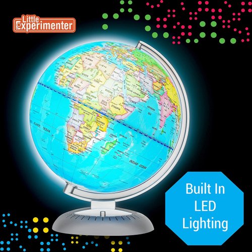 Illuminated Globes for Kids - 8” Light Up World Globe With Stand, Gift Ideas for Children - Interactive Learning & Educational Toys for All Ages - Earth Globe With Build in Led Night Light - Gifts for Boys And Girls Age 8-12 + Year Old