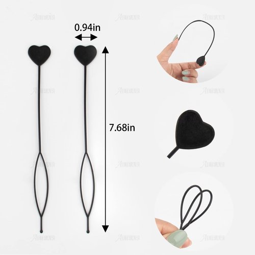AUEAR Pull Hair Pin Quick Beader for Loading Beads, Automatic Ponytail Maker and Styling Kit (16 Pack, Black Color)