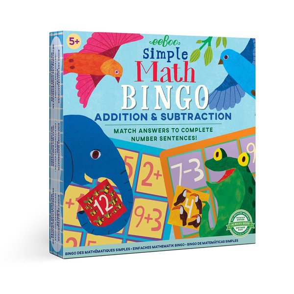 eeBoo: Simple Math Bingo Game, Addition & Subtraction, Match Answers to Complete Number Sentences, 54 Tiles Included, for Ages 5 and up
