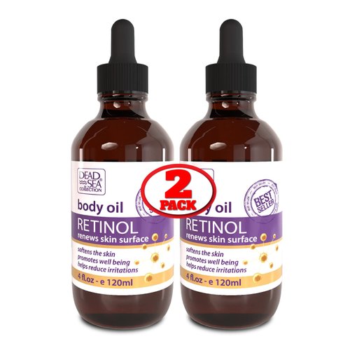 Dead Sea Collection Body Oil for Dry Skin - Retinol & Vitamin E, A Moisturizing Oil - Anti-Aging and Skin Elasticity Support – Pack of 2 (4 Fl.Oz Each)
