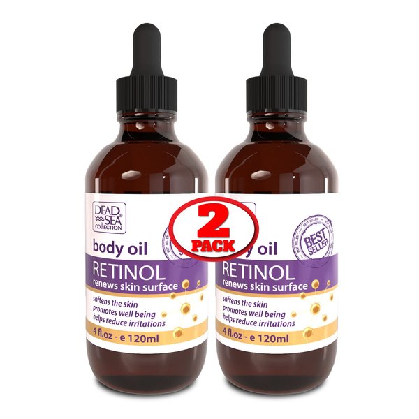 Dead Sea Collection Body Oil for Dry Skin - Retinol & Vitamin E, A Moisturizing Oil - Anti-Aging and Skin Elasticity Support – Pack of 2 (4 Fl.Oz Each)