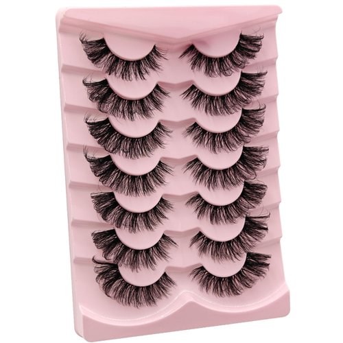MIKIWI False Eyelashes Clear Band Fluffy Curly Eyelashes Soft and Lightweight Lashes 7 Pairs Wispy Lashes(GL10)