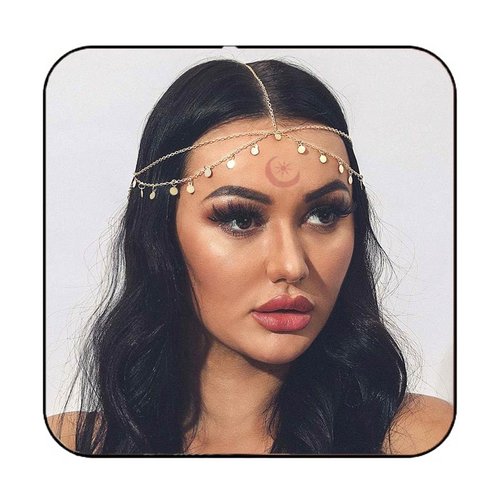 Catery Gold Coins Head Chain Prom Hair Chain Wedding Head Chains Jewelry Bohemian Headpiece Sequins Headband Halloween Costume Hair Accessories for Women and Girls