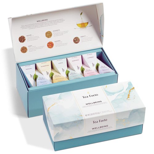 Tea Forte Wellbeing Organic Wellness Tea Presentation Box Tea Sampler Gift Set, 20 Assorted Variety Handcrafted Pyramid Tea Infuser Bags - Herbal Tea, Green Tea