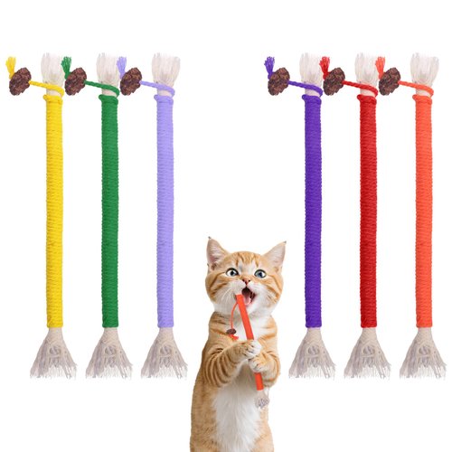6Pcs Cat Catnip Toys for Indoor Kitten Cat, Scratch Interactive Cat Toy with Catnip, Cotton Rope Silvervine Chew Toys, Cleaning Teeth Stick Cat Dental Care, Cat Kicker Toys for All Age& Breeds