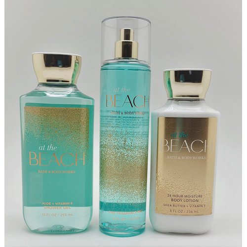 Bath & Body Works - At the Beach - 3 pc Trio Bundle - Shower Gel, Fine Fragrance Mist and 24-Hour Moisture Body Lotion -2020, Full Size