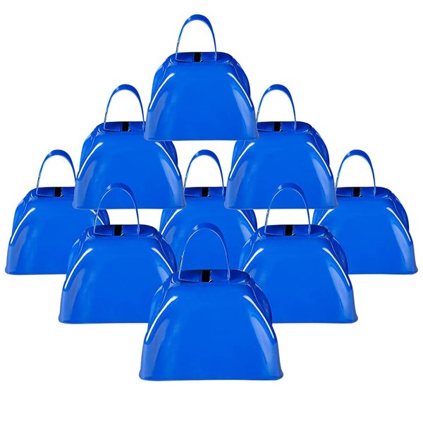 ArtCreativity 3 Inch Blue Metal Cowbell Noisemakers (Pack of 12) Loud Metal Cowbell Noise Makers Party Favors with Handles, Great for Football Games, Sporting Events, for Kids and Adults