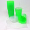 Rolling Sands 22 oz Reusable Plastic Cups with Lids, 10 Pack, USA Made Lime Green Tumblers; Includes 10 Reusable Straws; Dishwasher Safe