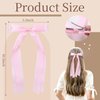 VOBOBE 4PCS Hair Bows for Women Girls, White Pink Satin Tassel Hair Ribbon Bowknot Hair Clips Barrettes for Girl with Small Long Tail Hair Accessories (White+Pink)
