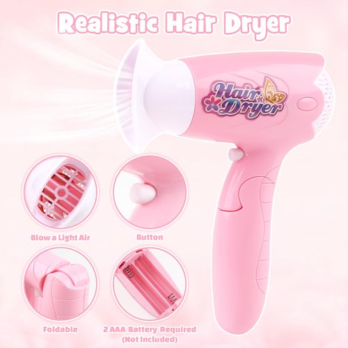 Sanlebi Hair Salon Toys for Girls, 25 Pcs Pretend Play Hair Styling Toy Set for Kids 3-6 with Hair Dryer, Barber Scissors and Stylist Accessories, Christmas & Birthday Gift for Girls
