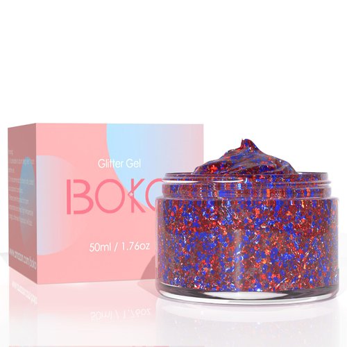 Boko 50ML Body Glitter Gel, Red White Blue Chunky Glitter Gel for Face Hair Body Makeup, Cosmetic Patriotic Glitter for Flag Party 4 of July Independence Day Olympic Rave Accessories - Freedom Sea