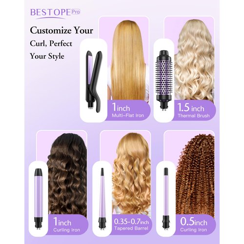 5 in 1 Curling Iron, Curling Wand Set with Thermal Brush, Flat Iron Hair Straightener, 3 Ceramic Curling Irons (0.35"-1"), 13 Adjustable Temps, Hair Curler Waver with Heat Resistant Mat, Glove, Clip