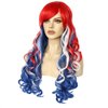Anogol Hair Cap+80Cm/32Inch American Flag Wig 4th of July Costume Wig Red White and Blue Curly Wig For Party Cosplay Women, Election Wig Patriotic Hair Costume Wigs Halloween