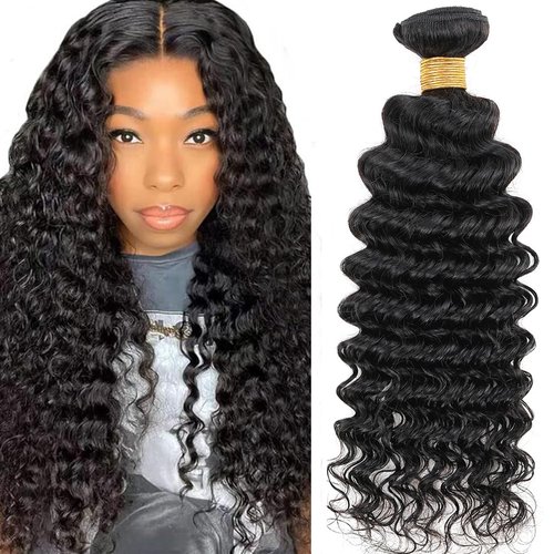 Lizourey Brazilian Virgin Human Hair Deep Wave Hair One Bundle 20inch 100% Unprocessed Virgin Human Hair Extension Deep Wave Bundle Weave Natural Color (100+/-5g)/bundle