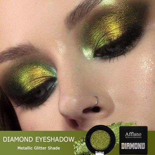 Afflano Sparkle Olive Green Metallic Glitter Eyeshadow, Single Shimmery Deep Green Eyeshadow Palette, Small Metallic Eye Shadow Pallet for Girl Women Smokey Eye Look, 24H