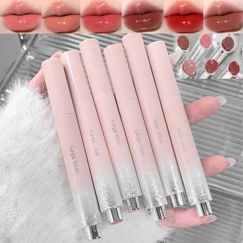 Mrettick 6 Colors Jelly Lipstick, Tinted Lip Gloss Lip Stain, Mirror Hydrating Jelly Love Lipstick, Long Lasting Moisturizing Tinted Lip Balm, Non-sticky