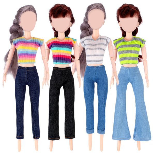 4 Sets Doll Clothes 11.5 Inch Girl Doll Accessories Doll Clothing Doll Outfits Doll T Shirt Dress Short Sleeve and Pant for Girls Birthday Gifts(Stylish)
