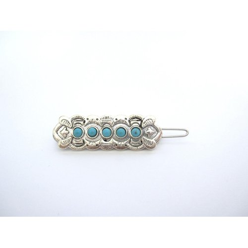 Generic Turquoise blue and silver metal hair clip barrette fine thin hair