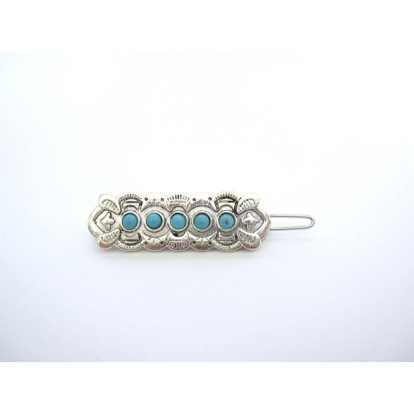 Generic Turquoise blue and silver metal hair clip barrette fine thin hair