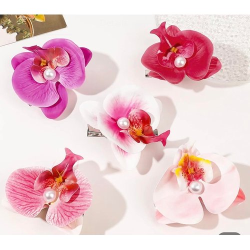 Floral pearl hair clip, hawaiian flower hair accessory, beach or holiday hair clip, 4 piece set