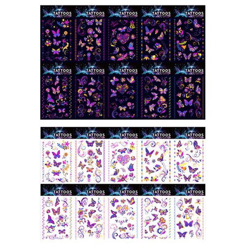 UV Butterfly Temporary Fake Tattoos Long Lasting 3D Realistic Tatoo Stickers Floral Sun Waterproof Watercolor Tattoos For Women Arm Neck Brirthday Party Adult Art (Style 16)