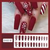 24Pcs Christmas Red Press on Nails Long Length White Snowflake False Nails with Red White Stripe Design Xmas Acrylic Nails Full Cover Aritificial Coffin Nails Winter Glue on Nails for Women