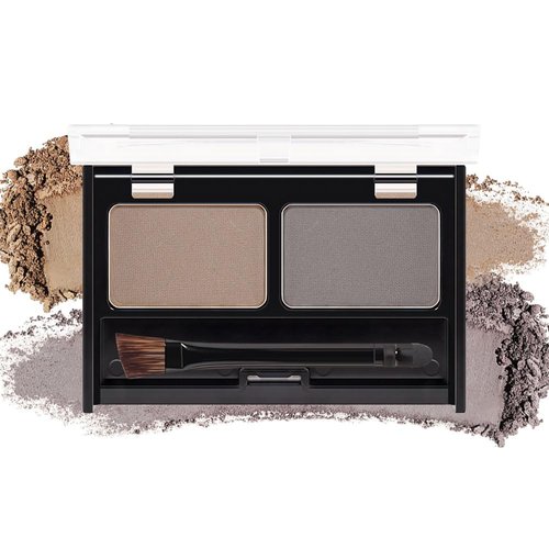 Brow Powder Kit,Long-Lasting Waterproof Two Colors Brow Filler Get Full Defined Natural Brows,Eyebrow Contour Palette with Double-ended Eyebrow Brush,sombra para cejas - Light Brown+Grey