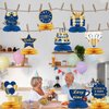 WINPOGEE 9Pcs Happy Retirement Decorations Table Honeycomb Centerpieces Party Supplies Blue Gold Retirement Adventure Awaits Sign for Men Retired Decor Goodbye Retirement Signs