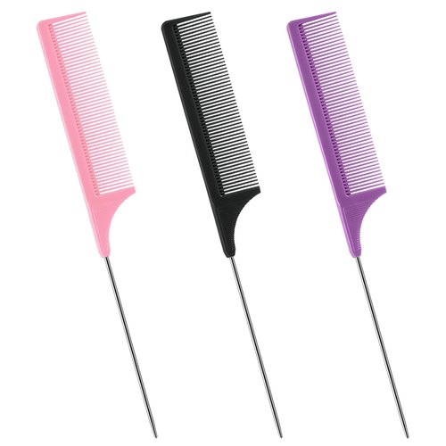 Trati Rat Tail Comb Set, 3Pcs Carbon Fiber Hair Combs for Salon, Hair Styling, Parting, Back Combing, Post Styling and Hair Coloring, Purple|Black|Pink, Lightweight and Durable, Hair Combs for Women