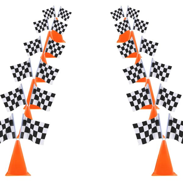 YOELVN 12 Pack 8x5.5 inch Checkered Flags Black and White Checkered Stick for Race Car Two Fast Centerpieces,Finish Line Flags Racing Checkered Flags for Traffic Cones,Racing Cars Themed Birthday