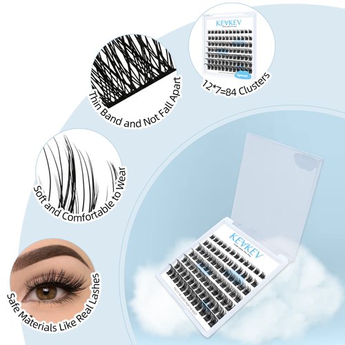 Lash Clusters 84 Pcs Cluster Lashes Eyelash Clusters DIY Cluster Eyelash Extensions Individual Lashes Thin Band & Soft(Sprout,D-8-16mix)