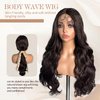 SOKU Long Brown Lace Front Wigs for Women Body Wave Middle Part Natural Looking Wig 28 Inch Synthetic Heat Resistant Swiss Lace Front Wig for Daily Wearing