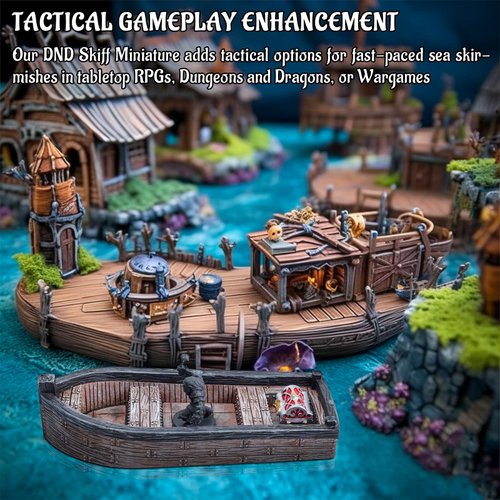CZYY DND Skiff Miniature Hand-Painted Resin Medieval Row Boat Fantasy Tabletop 28mm RPG Scatter Terrain for Dungeons and Dragons, Wargames, TTRPGs