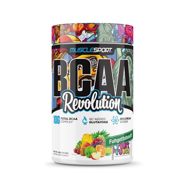 Musclesport BCAA Revolution Amino Acid Powder Supplement for Men & Women - Intra Workout Training Complex - Recovery Supplement (Fuhgettaboutit Fruit Punch, 30 Servings)