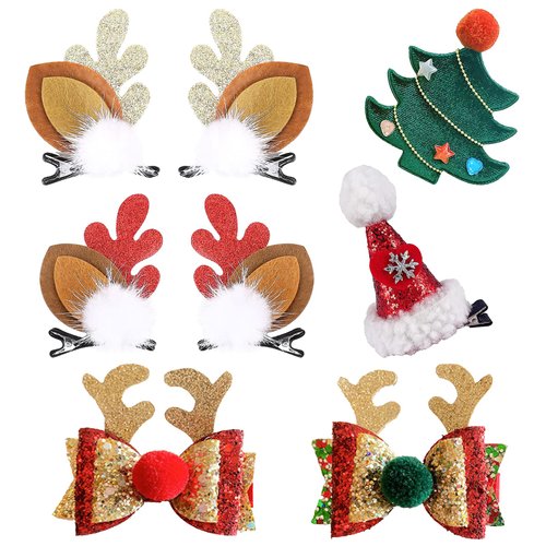 NBjiuyin 8Pcs Christmas Hair Clips Cute Decorative Christmas Hair Accessories Antlers Headdress Hairpin Christmas Tree Hat Hair Bows for Girls Women Kids Gifts