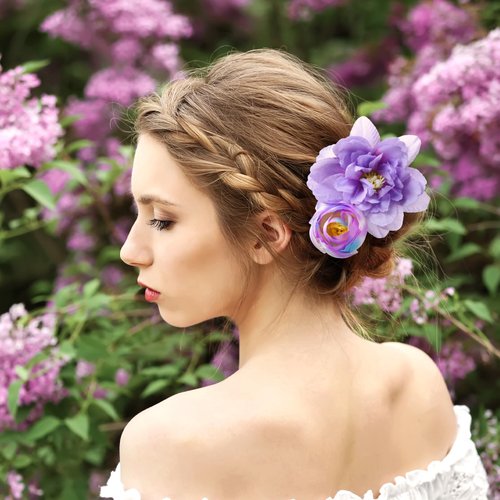 BBTO 21 Pieces Flower Hair Clip Rose Hair Clips Hair Barrettes for Women Flower Hair Accessories Boho Bride Claw Clip Hairpin Brooch Pin Headpiece for Girls Wedding (White, Purple)